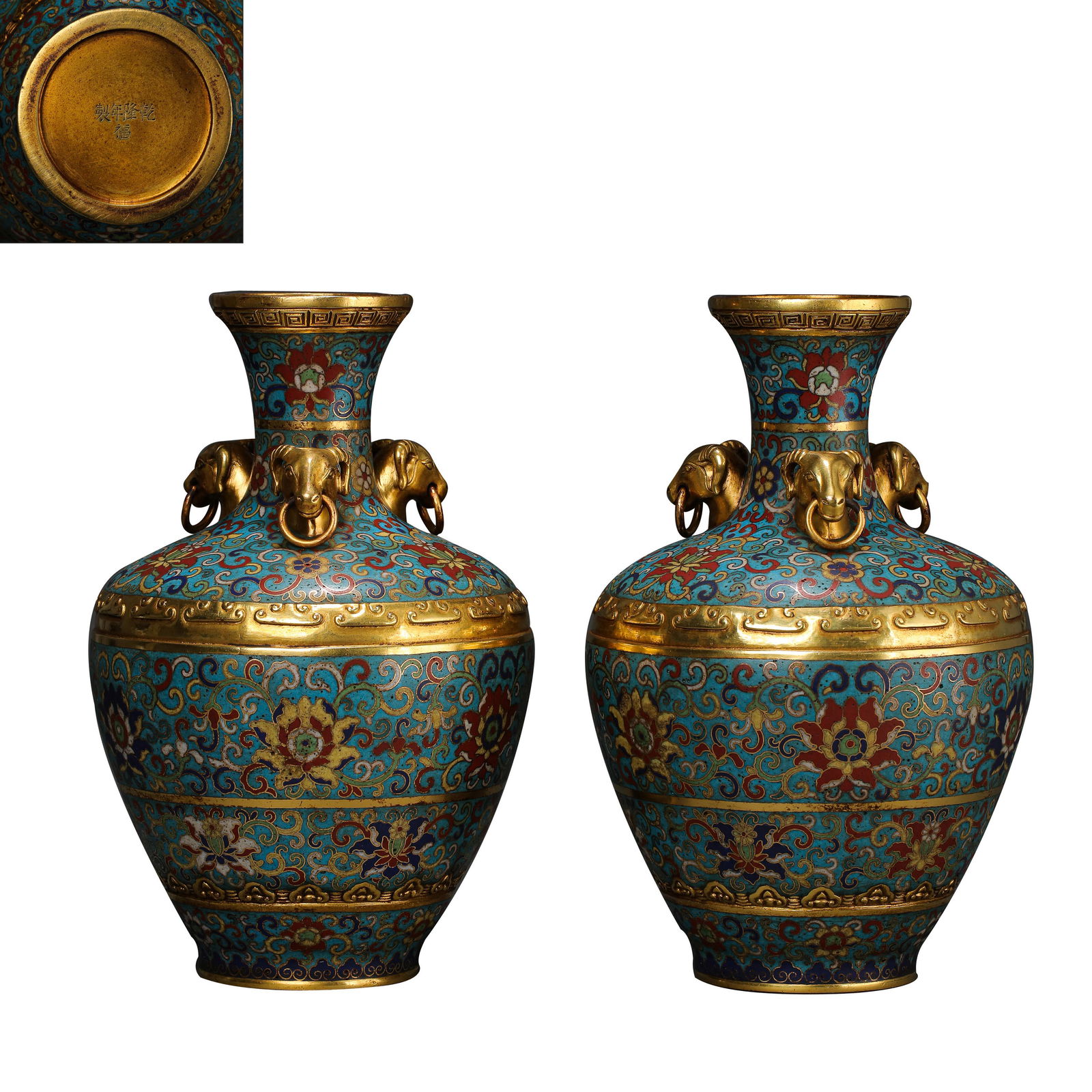 A PAIR OF QIANLONG CLOISONNÃ‰ VASES, BRONZE BODY, QING (1 of 17)