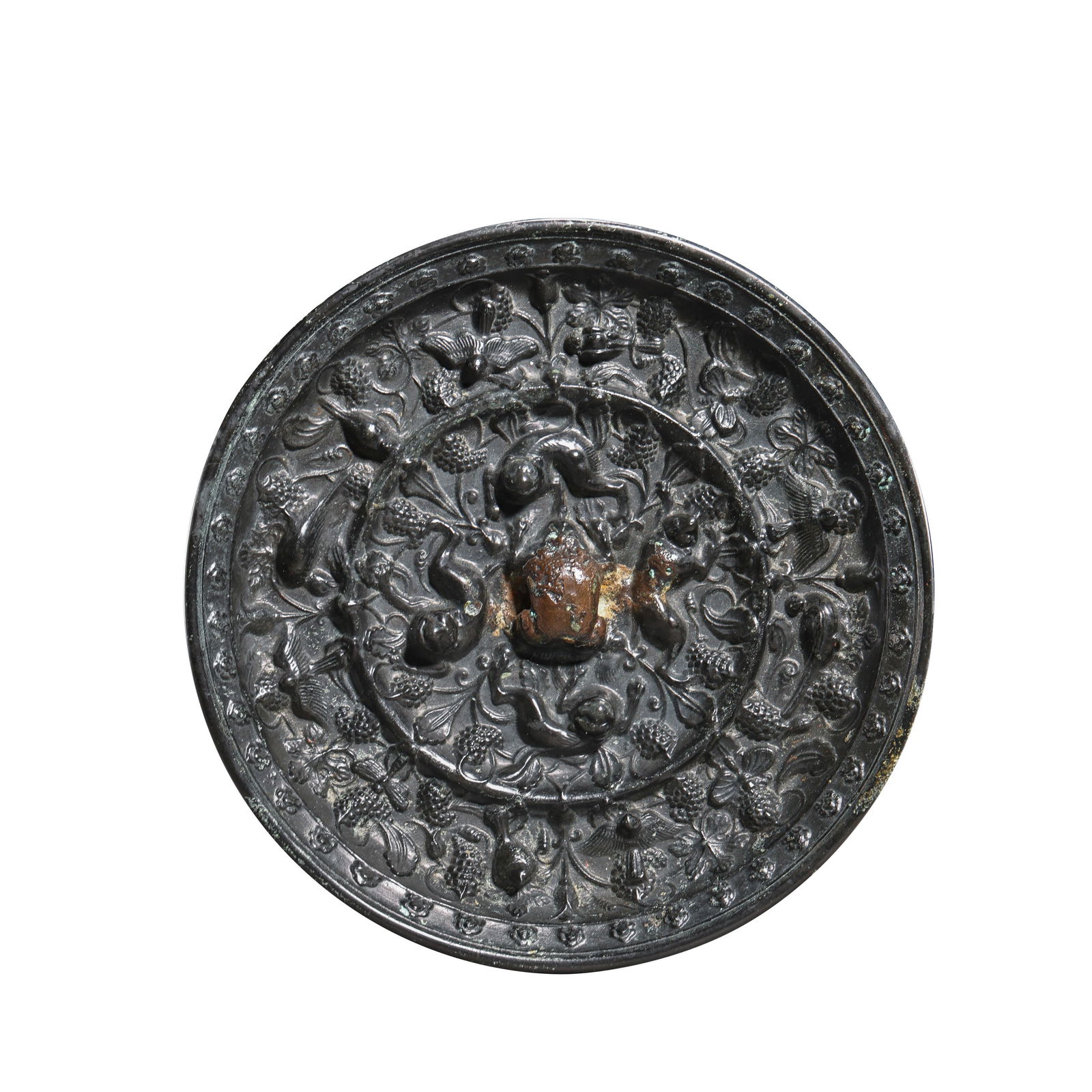 CHINESE TANG DYNASTY BRONZE SEA BEAST GRAPE MIRROR, 7TH (1 of 8)