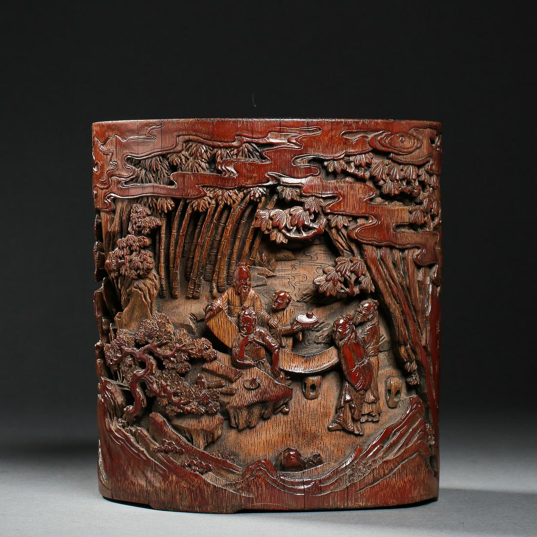 CHINESE QING DYNASTY BAMBOO CARVED BRUSH HOLDER (1 of 11)