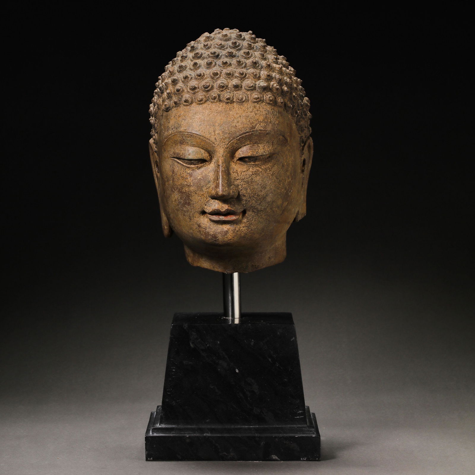 BLUESTONE BUDDHA HEAD (5TH CENTURY) , NORTHERN WEI DYNASTY, CHINA (1 of 7)
