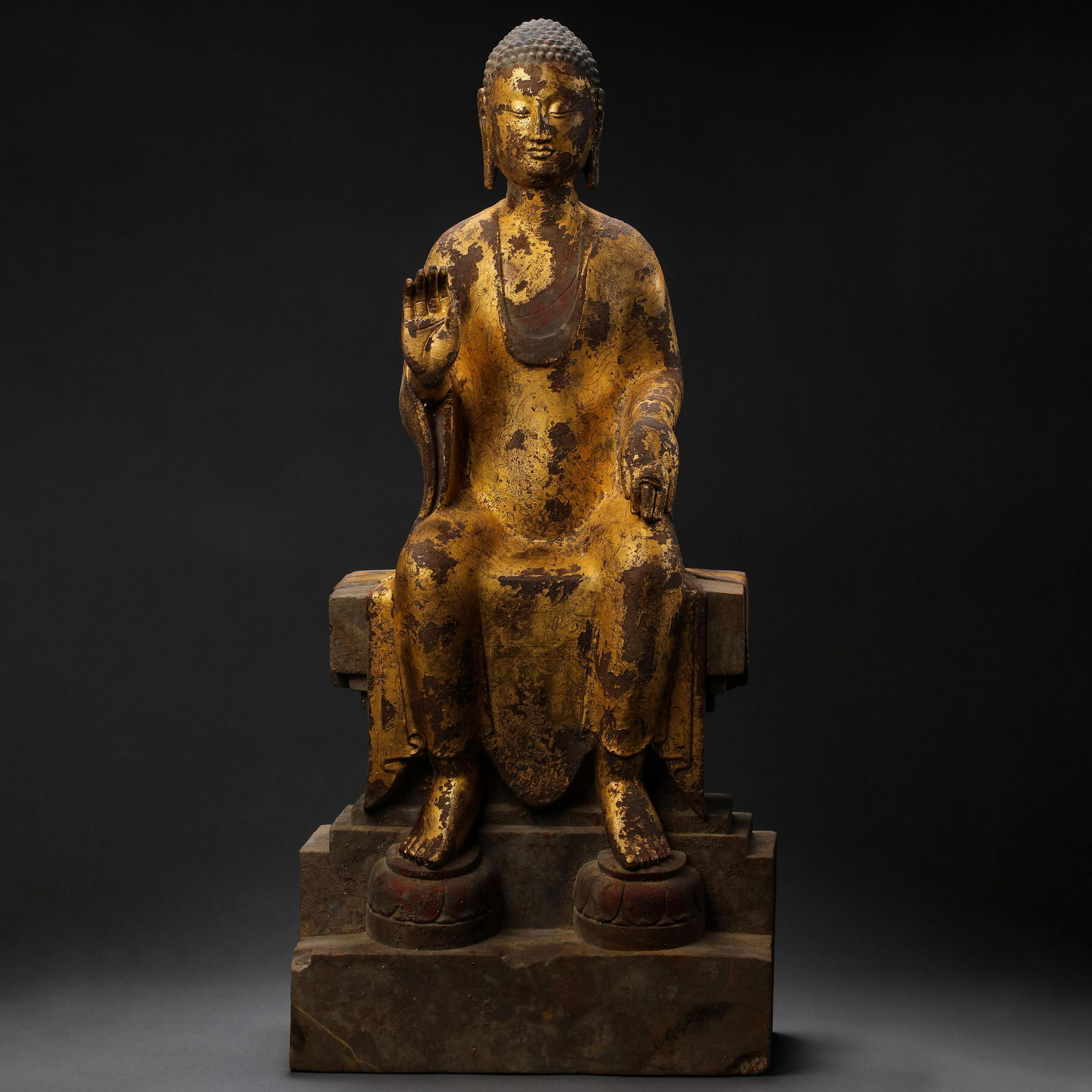 BLUESTONE ILLUMINATED BUDDHA SEATED STATUENORTHERN WEI DYNASTY, CHINA (1 of 12)