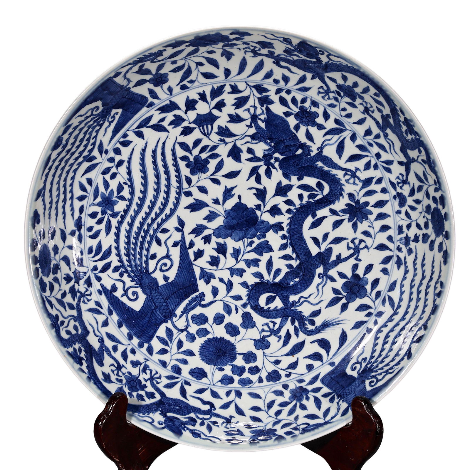 16TH CENTURIES CHINESE MING DYNASTY WANLI BLUE AND WHITE DRAGON AND PHOENIX PATTERN PLATE (1 of 12)
