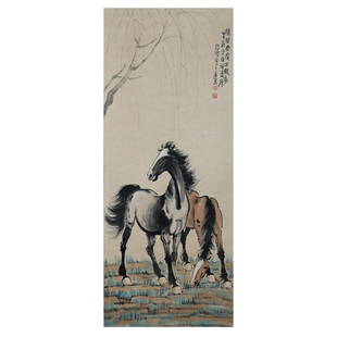 CHINESE PAINTING AND CALLIGRAPHY - HORSES (XU BEIHONG 1895-1953): CHINESE PAINTING AND CALLIGRAPHY - HORSES (XU BEIHONG 1895-1953) L. 108 cm. W. 44 cm.