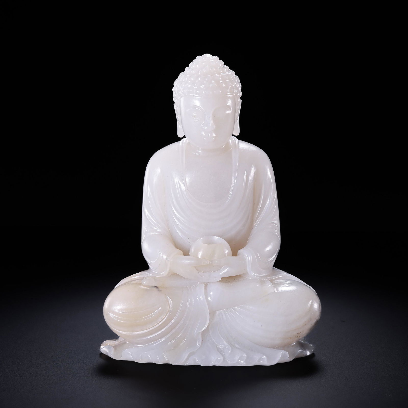 QING DYNASTY, HETIAN WHITE JADE BUDDHA SEATED STATUE (1 of 11)