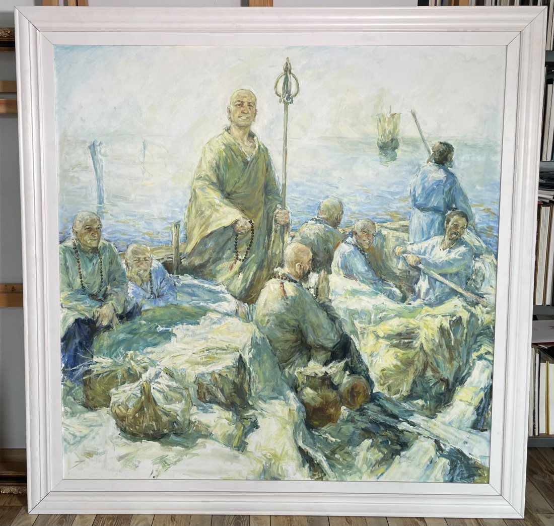 Ye Yushan oil painting â€œThe Sails of the Japanese Law in the East China Sea”: "Artwork name: The Sails of the Japanese Law in the East China SeaArtist name: Ye YushanMaterial: oil paintingDimension: 1.5m by 1.5m.Ye Yushan, Professor of the Department of Oil Painting, Ningbo Uni