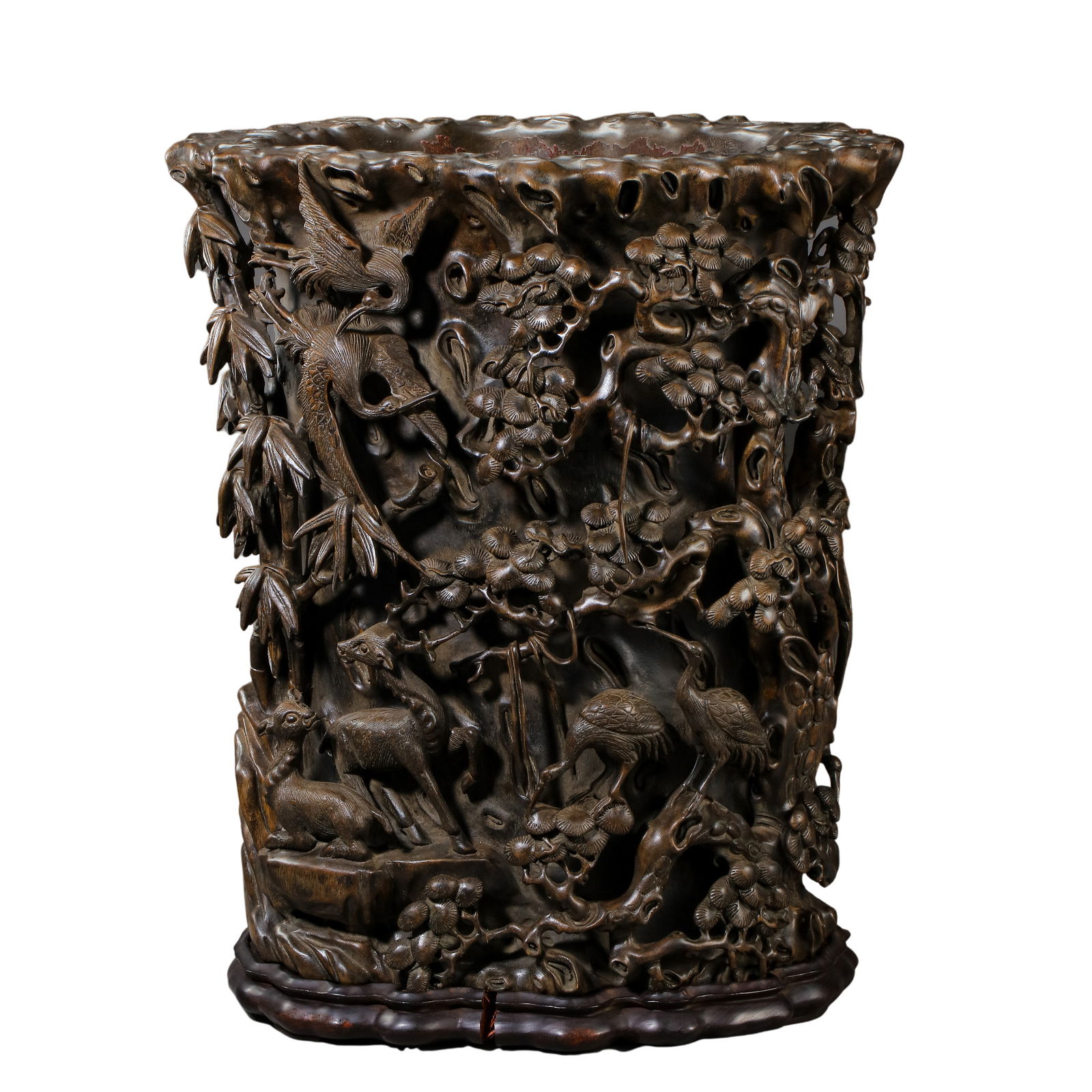 Qing dynasty agarwood carved flower and bird pattern cylinder (1 of 11)
