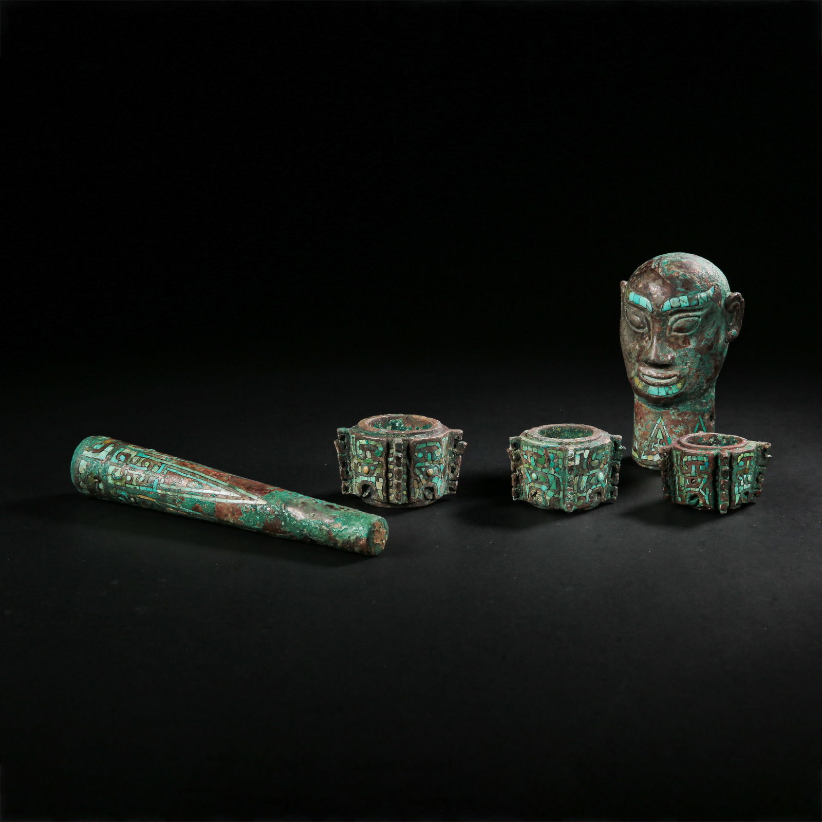 1st - 3rd century Han Dynasty bronze inlaid pine scepter (1 of 8)