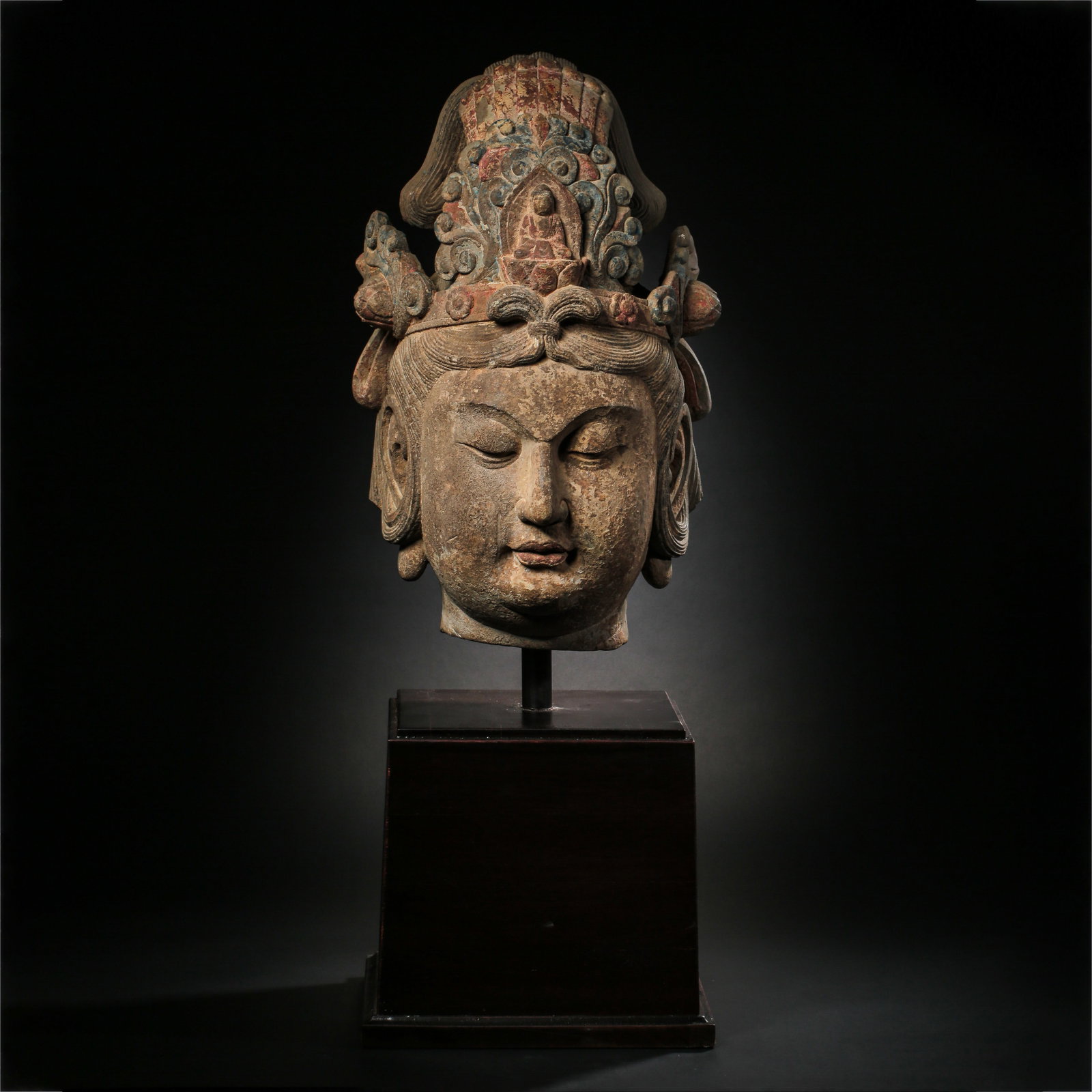 7th-10th century Tang Dynasty stone painted Buddha head (1 of 7)