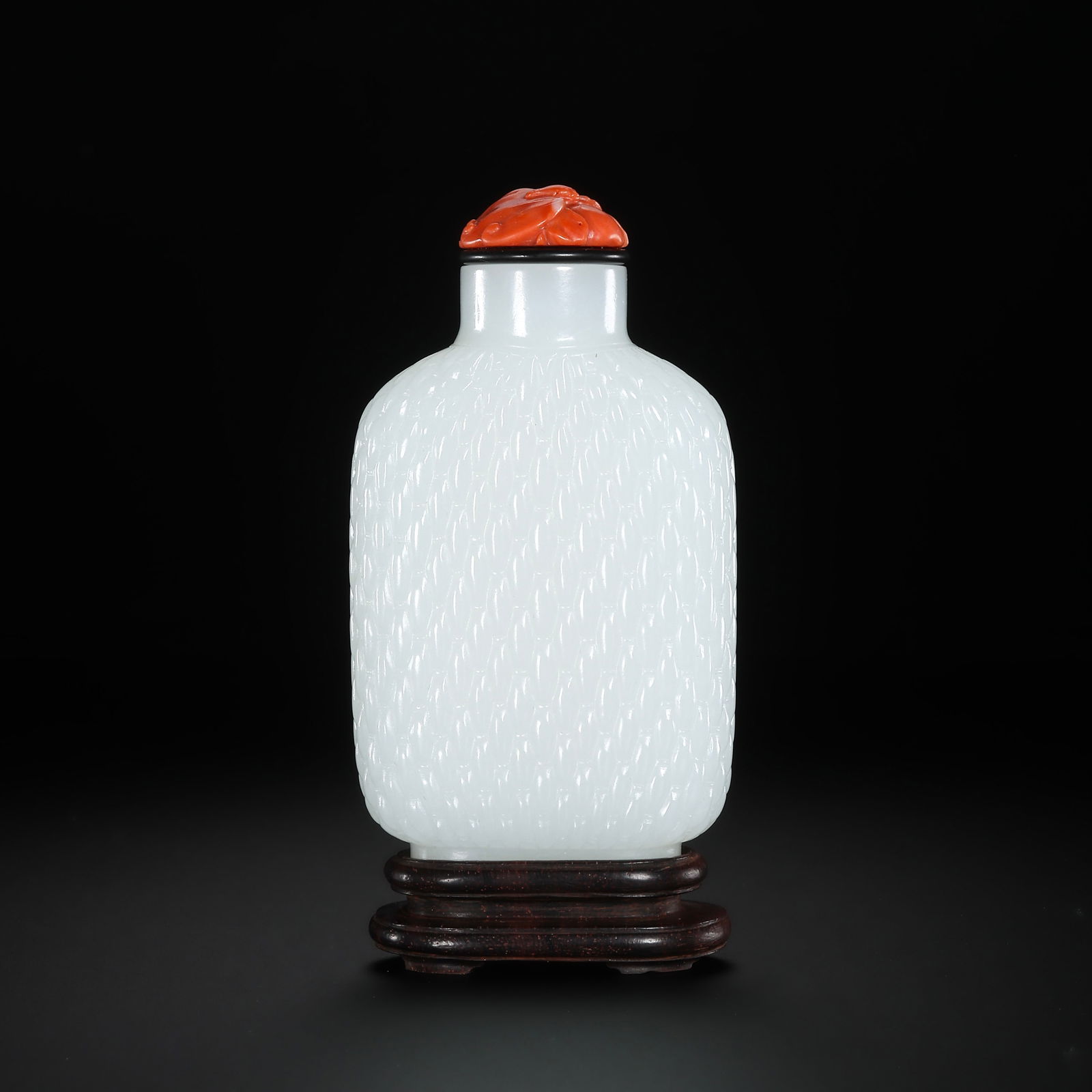 QING DYNASTY HOTAN WHITE JADE CARVED BAMBOO BASKET PATTERN SNUFF BOTTLE (1 of 11)