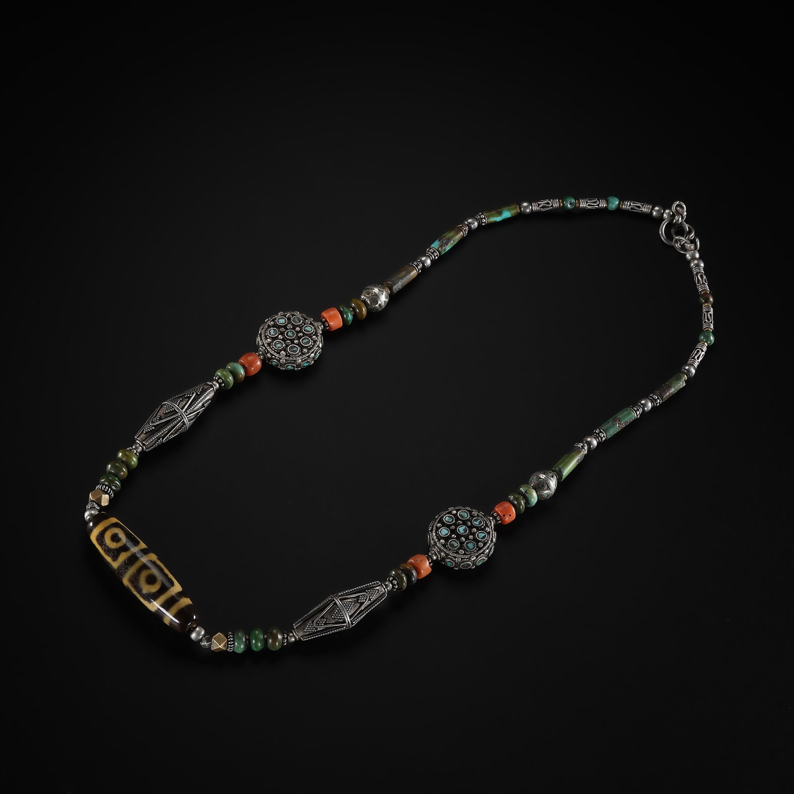 7-10 CENTURIES TANG DYNASTY PURE DZI STERLING SILVER COLLAR (1 of 13)