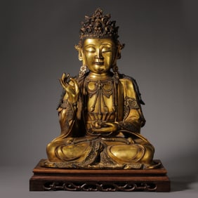 Ming dynasty gilt bronze Avalokitesvara sitting statue