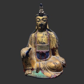 Ming dynasty wood painted gold Buddha sitting statue