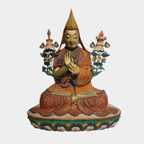 Qing Dynasty paper painted lotus Zongkhapa master Buddha sitting