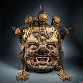 15th century wooden Damabala mask, Tibet