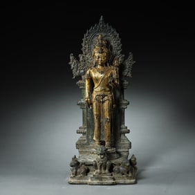 Ancient Indian gilt Bronze Buddha standing statue