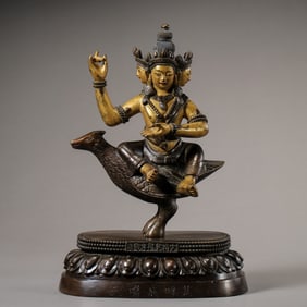 Qianlong Qing Dynasty copper partial gilt Kari sky statue