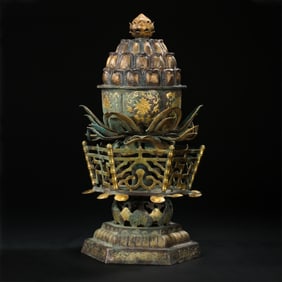 7-10th century silver gilt lotus incense burner