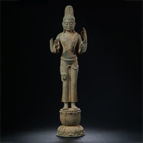 Ancient Indian bronze Buddha standing statue