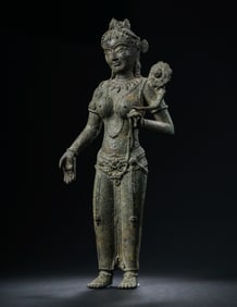 Ancient Indian bronze Buddha standing statue