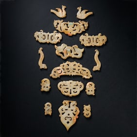 a group of 1-3 centuries Han Dynasty Gold-covered jade accessories