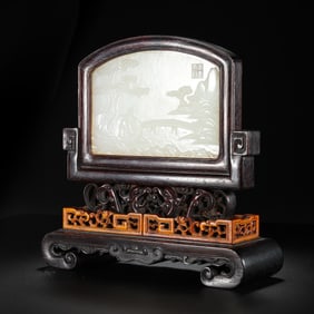 Qing dynasty rosewood inlaid Hetian jade insert screen