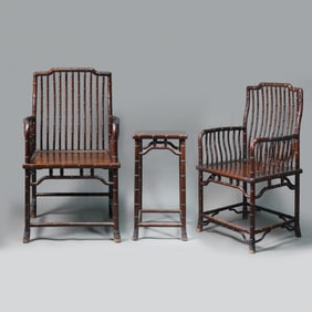a group of Qing dynasty yellow rosewood bamboo comb back chairs
