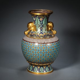 qing dynasty copper tire pinched wire enamel double elephant ears revolving heart bottle