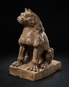 7th-10th century Tang Dynasty stone lion sitting statue