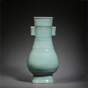 12th-13th century Longquan ware powder green glaze pierced ear vase, Southern Song Dynasty