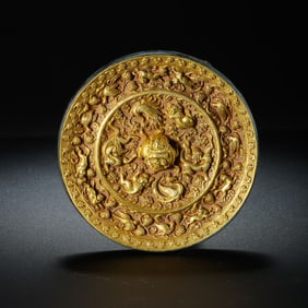 7-10 centuries Tang Dynasty pure gold sea animal grape pattern bronze mirror