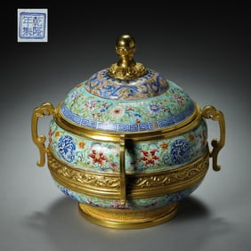 qing dynasty qianlong period pinch silk enamel flower pattern four series cover stove