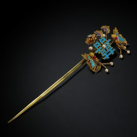 Qing dynasty pure gold flower silk dian Cui hairpin