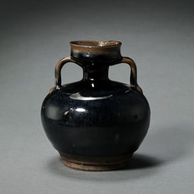 10th to the 12th century Cizhou ware black glaze double series plate mouth bottle, Northern Song