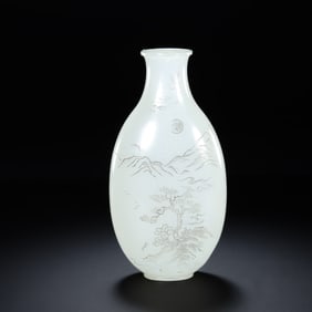 Qing dynasty Hotan white jade chinese Landscape painting pattern Guanyin bottle