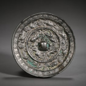 7th-10th century Tang Dynasty sea animal grape pattern bronze mirror