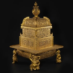 qing dynasty qianlong period gilt bronze four square fumigation furnace