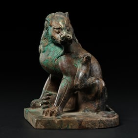 7th-10th century silver lion sitting statue, Tang Dynasty