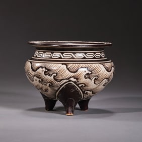 12th-13th century Southern Song Dynasty Jizhou ware seawater grain tripod furnace