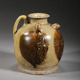 7-10 centuries Tang Dynasty Changsha ware plastered plastic double line holding pot