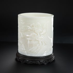 qing dynasty Hotan white jade carving pen holder