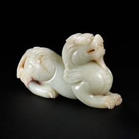1st to 3rd century hotan white jade lying beast, Han Dynasty