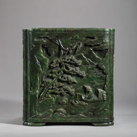 qing dynasty Hotan jade carving square cylinder