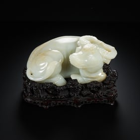 qing dynasty Hotan white jade lying cattle
