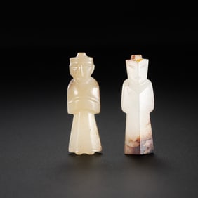 a pair of 1st century to the 3rd century jade people, Han Dynasty