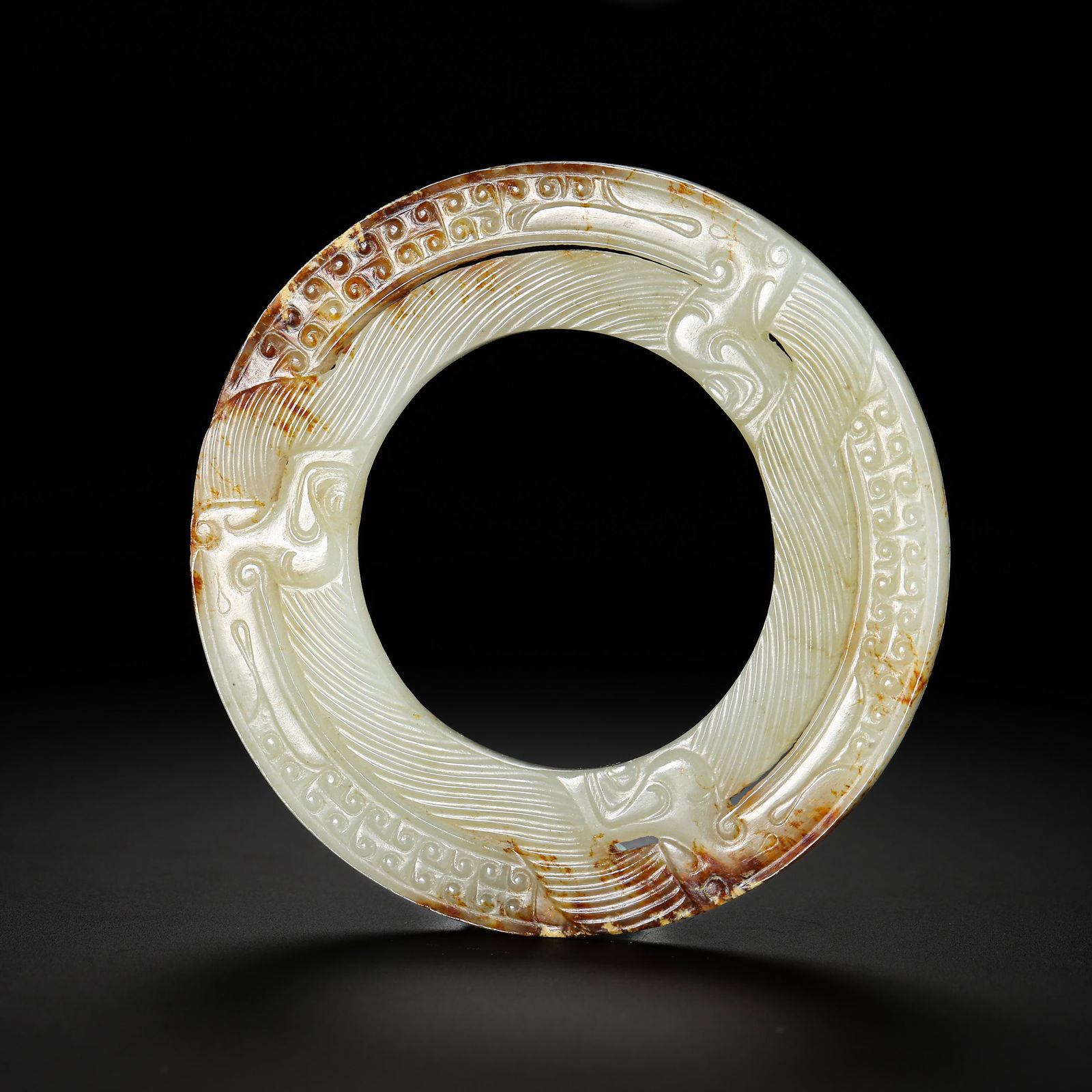 1st century to the 3rd century Han Dynasty white jade red Qin dragon bi (1 of 7)