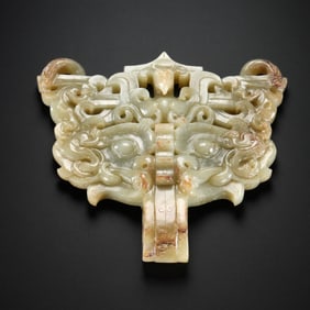 1st to the 3rd century Han Dynasty white jade beast face pattern shop handle