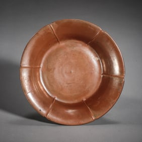 12th-13th century Northern Song Dynasty Yaozhou ware red glaze flower mouth plate