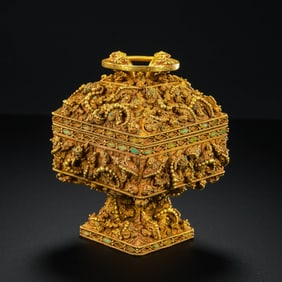 1st-3rd century Han Dynasty solid gold inlaid turquoise incense burner