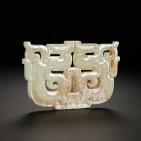 1st to 3rd century white jade red double dragon pendant, Han Dynasty