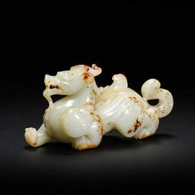 White jade and red qin beast, Han Dynasty, 1st to 3rd century